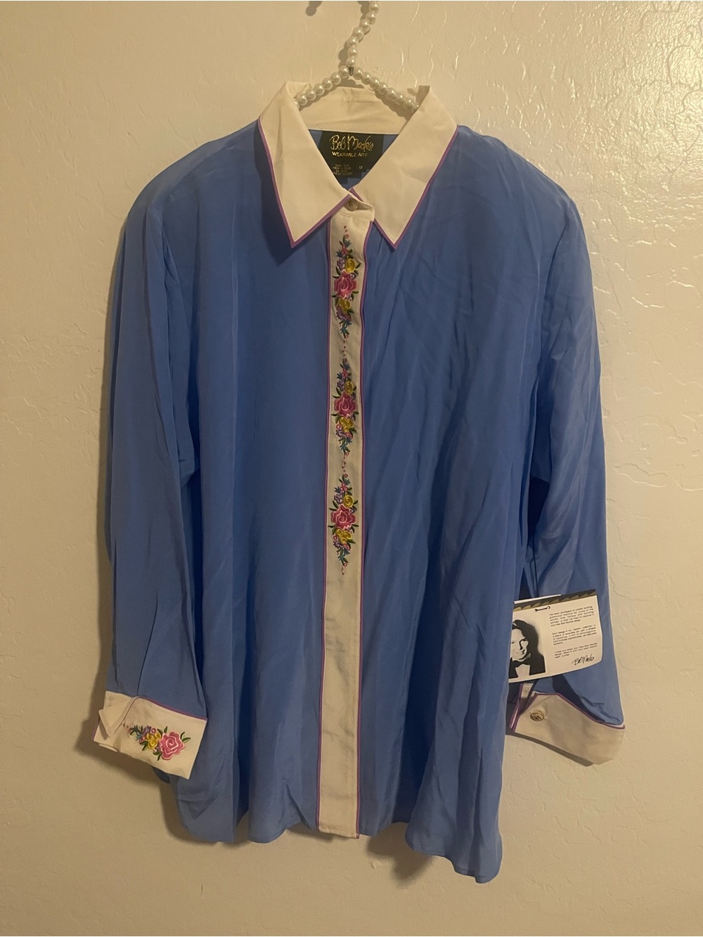 vintage Bob Mackie Wearable Art Embroidered Blue Blouse 100% Silk NWT 1X